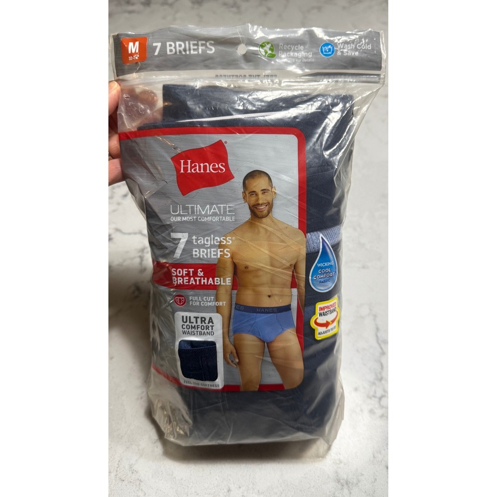 Hanes Ultimate Mens 7 Pack Tagless Briefs Blue Multi Soft Breathable M 7764L7